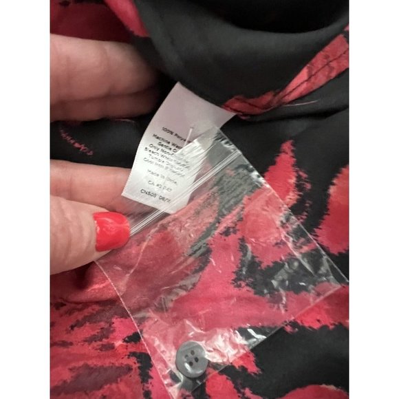 Talbots Womens Floral Popover Blouse Size XL Petite Red Black Long Sleeve Satin - Picture 5 of 7
